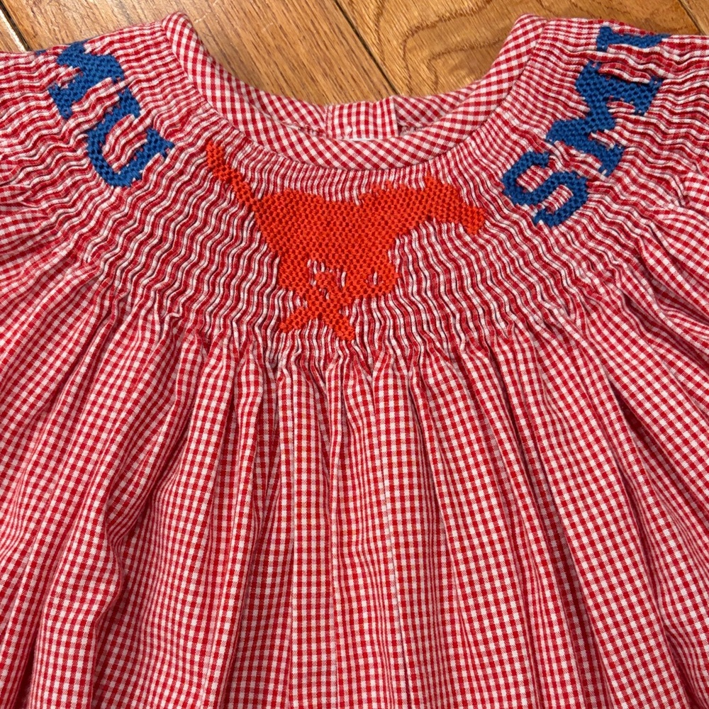 SMU Vive Le Fete Red and White Gingham Smocked Dress Sz 2